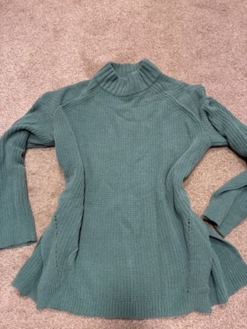 A New Day Sage Green Waffle Knit Mock Neck Sweater Women's L
